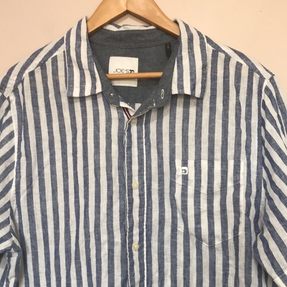 JOES Jeans linen blend striped short sleeve button down shirt XL blue white - Picture 2 of 11